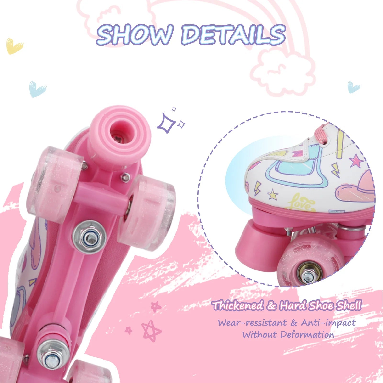 Double-row quad roller skates with flashing wheels for women and girls